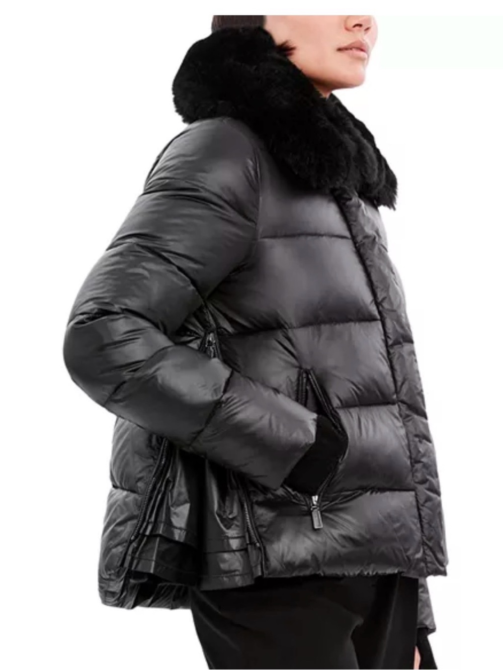 Dawn Levy Black Quilted Puffer with Fur Collar